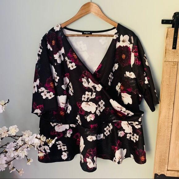 Simply Be Floral Scuba Peplum Wrap Top Size 28 - Picture 3 of 6